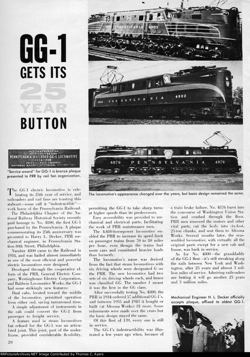 "GG-1 Gets Its 25 Year Button," Page 20, 1959